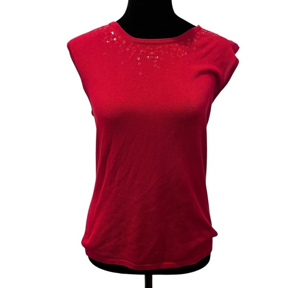 Y2K August Silk Red Sequin 100% Silk Tank Top vintage holiday festive retro 80s - Picture 1 of 9